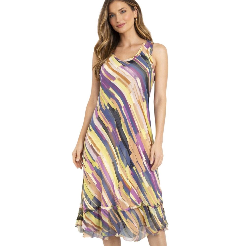 Simply Vera Vera Wang Dress XS Abstract Print Sleeveless Hi Lo Flowy Shag Hem